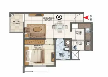 Nikoo Homes Garden Estates Apartment 1 BHK floor plan by Bhartiya Group located at Sadahalli, Devanahalli, Bangalore Karnataka