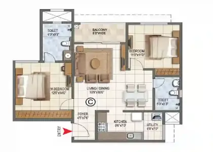 Nikoo Homes Garden Estates Apartment 2 bhk floor plan by Bhartiya Group located at Sadahalli, Devanahalli, Bangalore Karnataka