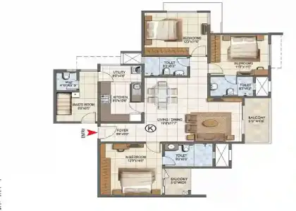 Nikoo Homes Garden Estates Apartment 4 bhk floor plan by Bhartiya Group located at Sadahalli, Devanahalli, Bangalore Karnataka